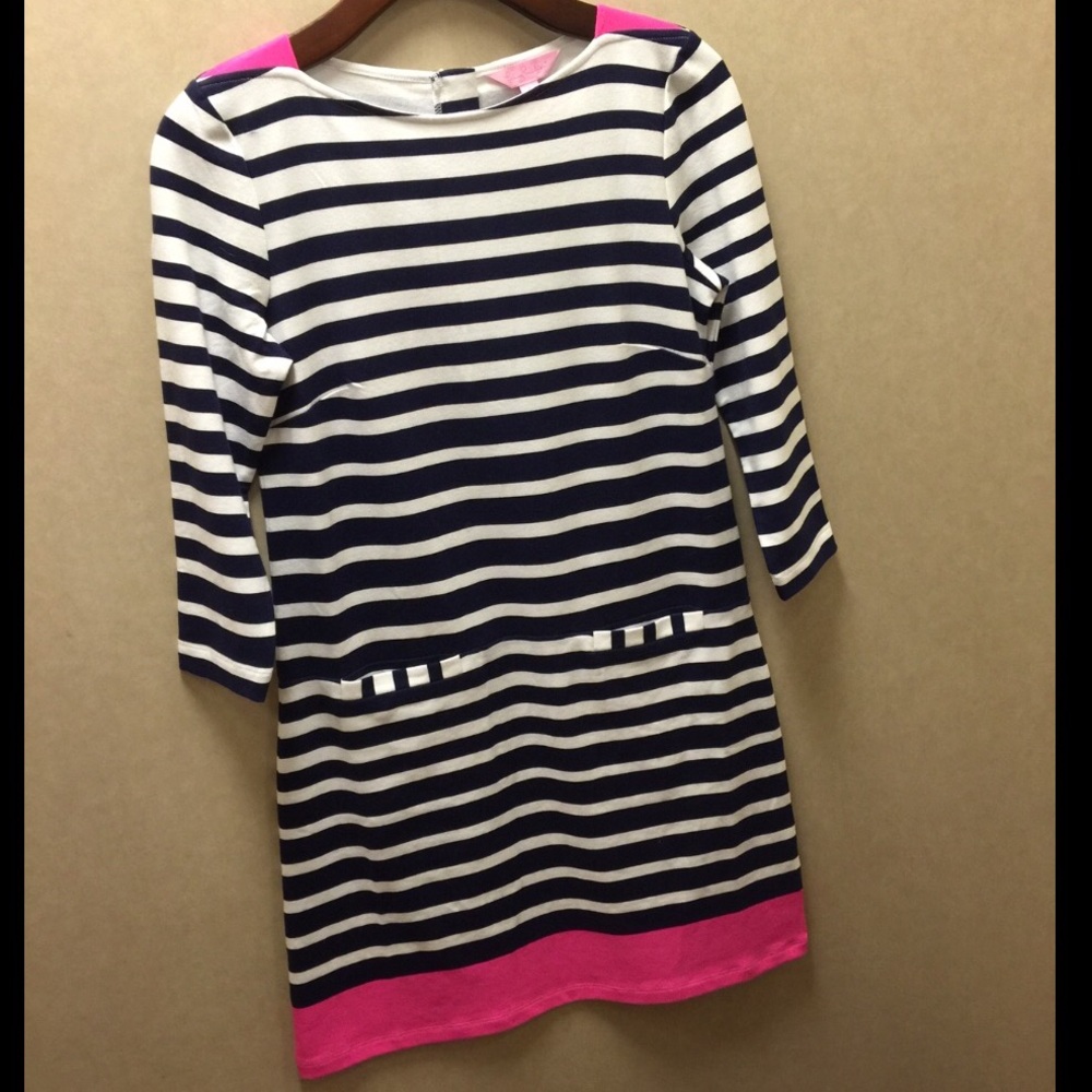 Lilly Pulitzer Irina Dress navy white pink accents preppy small